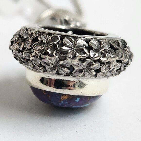 2011 925 Artisian Natural Purple Copper Turquoise Round Pendant 18" Silver Chain - Picture 9 of 10